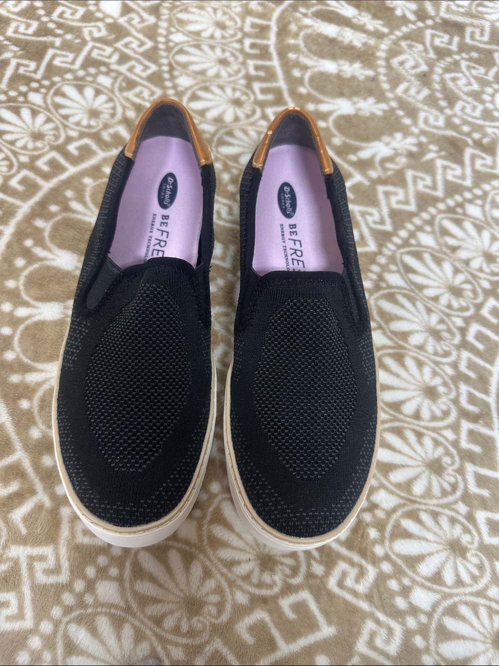 Dr. Scholl's Black Slip-On Loafers with Tan Heel Accent
